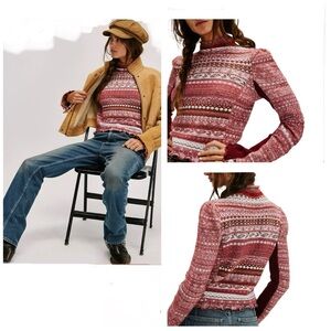 FREE PEOPLE Bali Juniper Turtleneck Sweater in Rhubarb